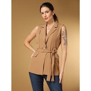 Colete feminino longo comprido alfaiataria moda gringa cinto colete social