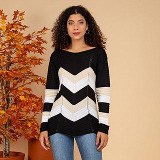 Maria W Modas Blusa Tricot Multicolor Moda Blogueira Feminina Inverno